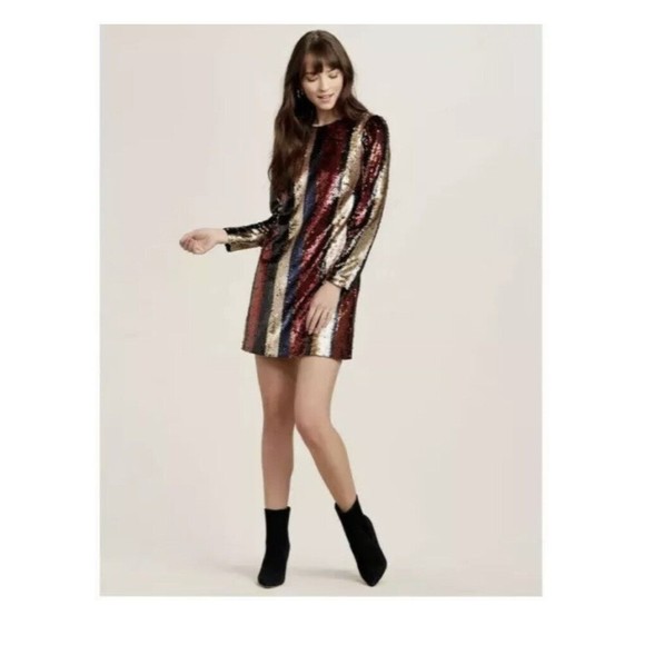 New Ali & Jay Members Only Mini sequined stripes dress long sleeve XS 2 S 4 $158 - Picture 1 of 3
